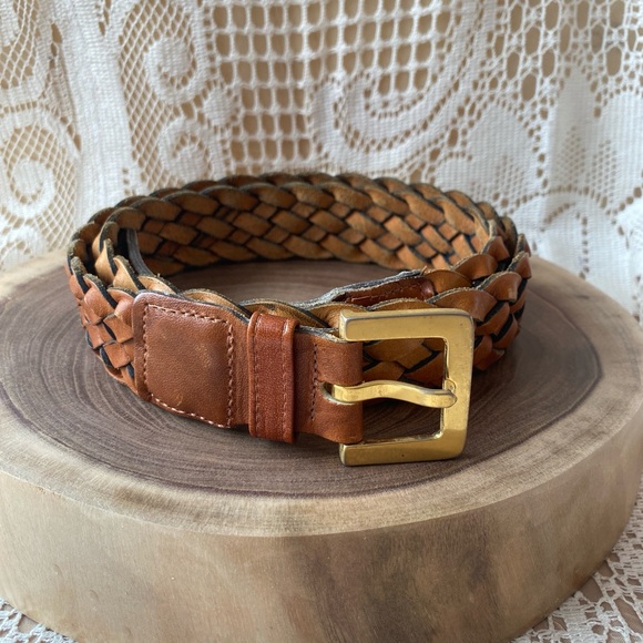 Other - Handmade Genuine Leather Woven Belt – Tan 38 – Metal Buckle